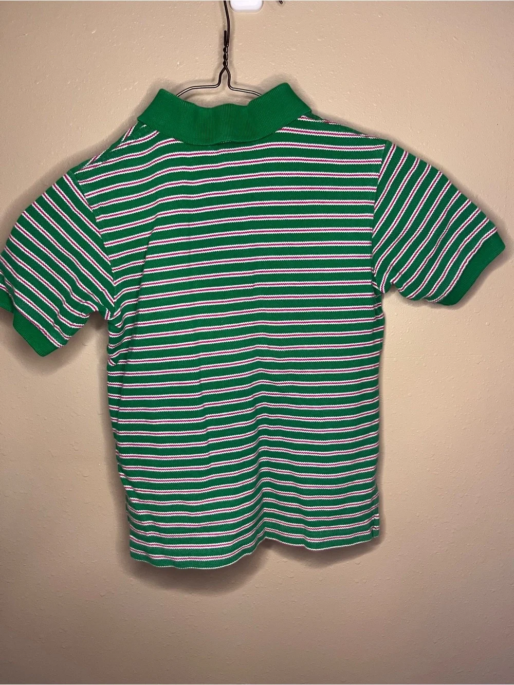 Ralph Lauren Green Stripe Polo with Pink & White Accents